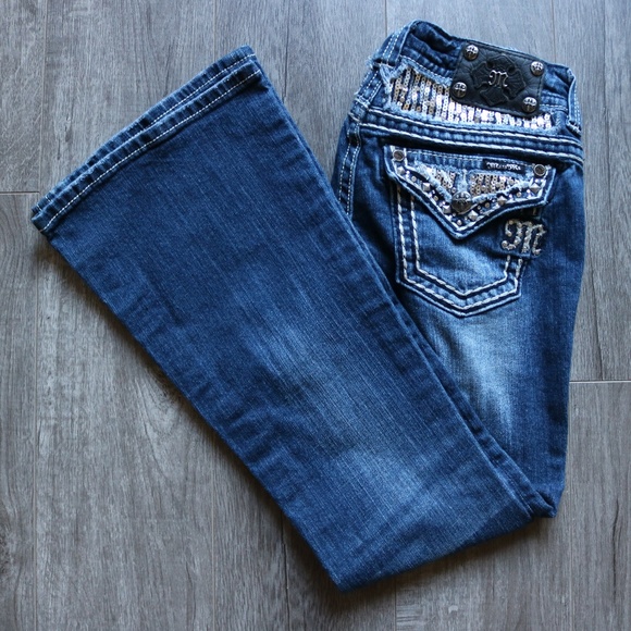 Miss Me Denim - Miss Me Embellished Blue Low Rise Flare Jeans